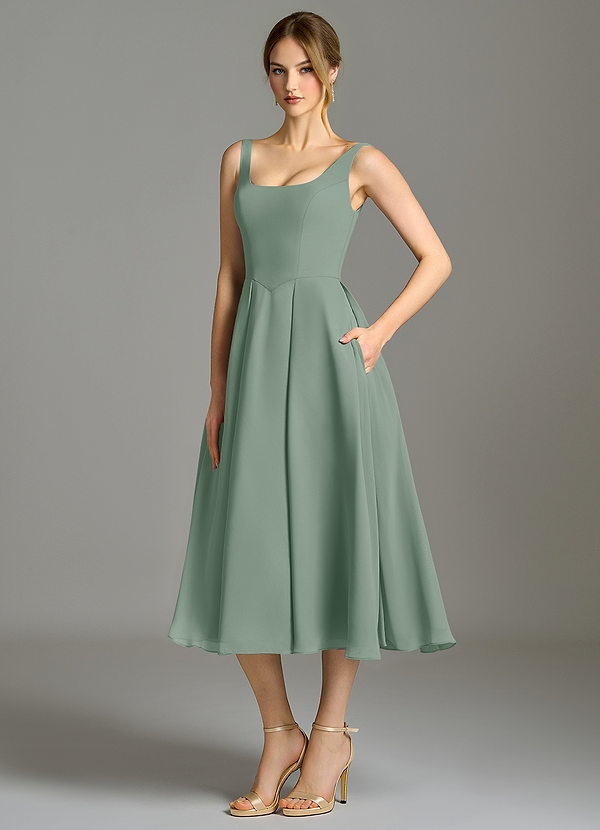 Azazie Amalie Bridesmaid Dresses Silver Sage A-Line Pleated Chiffon Dress image1