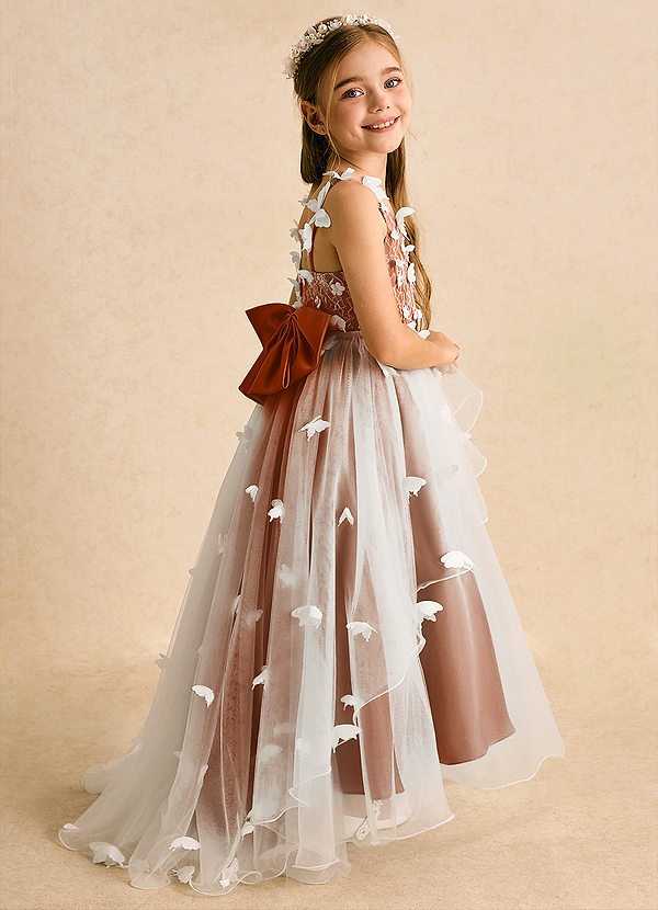 Azazie Darlina Robes de Fillette d'Honneur Robe Princesse en Tulle Dentelle Ivoire Orange Brûlée image1