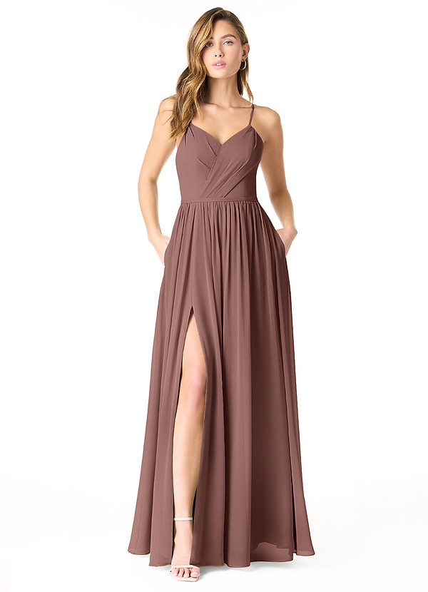 Azazie Cora Bridesmaid Dresses Espresso A-Line Pleated Chiffon Dress image1