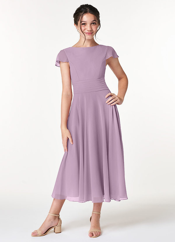Azazie Payton Junior Wisteria A-Line Bow Chiffon Dress image1