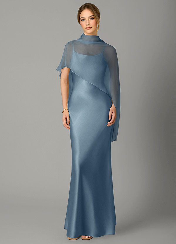 Azazie Jaleesa Bridesmaid Dresses Dusty Blue A-Line High Neck Stretch Satin Dress image1