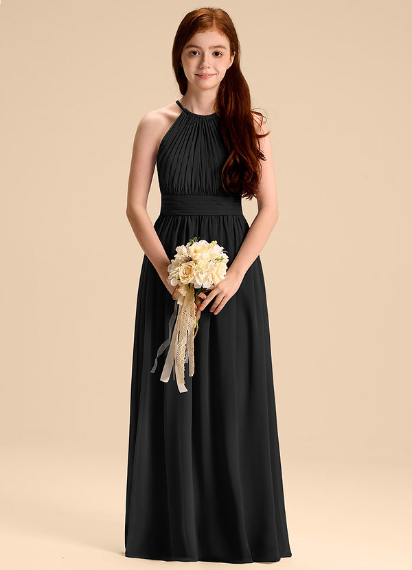 Azazie Malone Junior Vestido de Negro de Gasa de Corte en A con Plisado image1