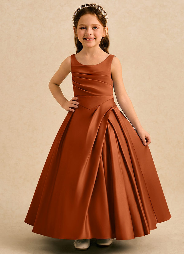 Azazie Audrey Flower Girl Dresses Burnt Orange A-Line Pleated Matte Satin Dress image1
