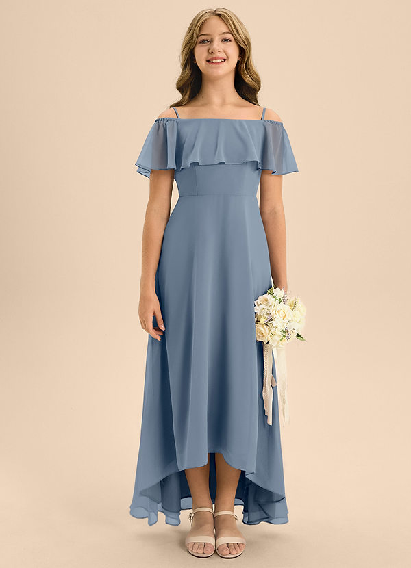Azazie Maggie Junior A-Linie Schulterfrei Chiffon Kleid Zwielichtviolett image1