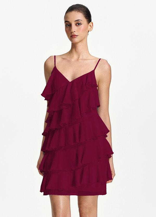 Rosalivetta Rosso Ciliegia Abito lungo in chiffon con volant image1