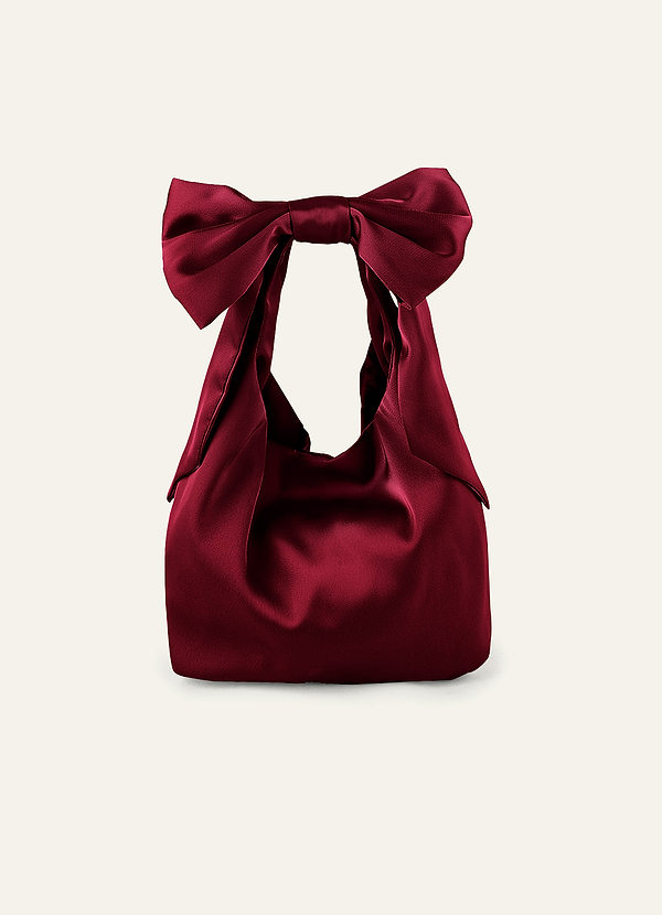 front Matching Color Stretch Satin Bow Handbag