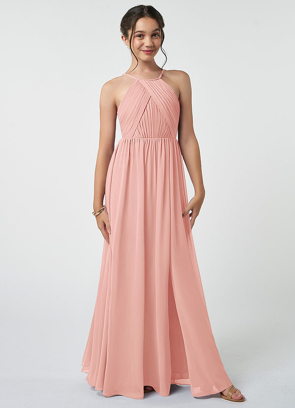 Azazie Leighton Junior Rosette A-Line Pleated Chiffon Dress image1