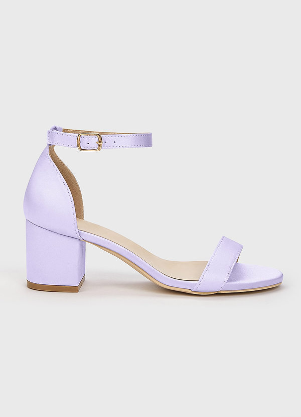 front Matching Color Matte Satin One Strap Buckle Block Heel Sandals