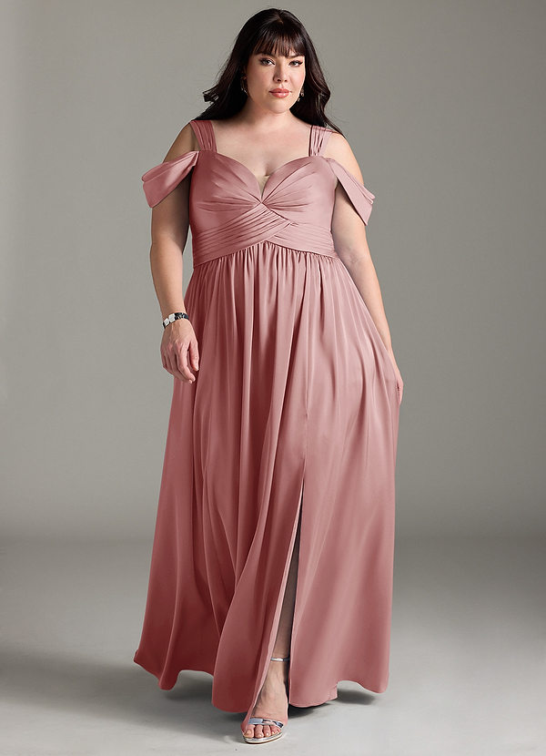 Azazie Lianne Brautjungfernkleider A-Linie Schulterfrei Stretch-Satin Kleid Altrosa image1