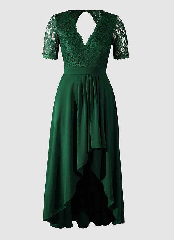 front Aptos Dark Emerald Lace High Low Dress