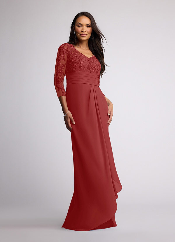 Azazie Joan Mother of the Brides Dresses Rust Sheath V-Neck Lace Chiffon Dress image1