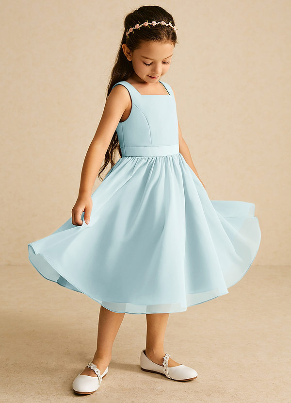 Azazie Ari Blumenkinder Kleider A-Linie ärmellos Chiffon Kleid Nebel image1