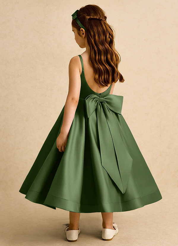 Azazie Babs Flower Girl Dresses Olive Ball-Gown Pleated Matte Satin Dress image1