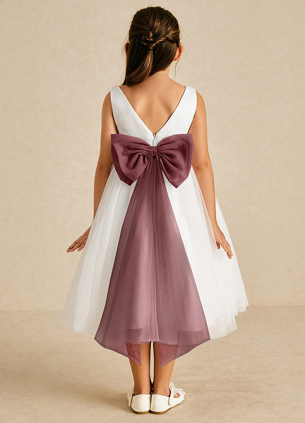 Azazie Kavi Flower Girl Dresses Ivory Desert Rose A-Line Bow Matte Satin Dress image1