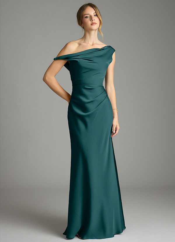 Emerson Bridesmaid Dresses Pine Mermaid Off the Shoulder Stretch Satin Dress image1