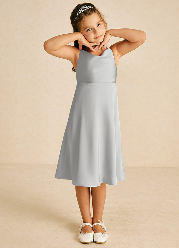 Azazie Zuzu Flower Girl Dresses Silver A-Line Spaghetti Strap Stretch Satin Dress image1