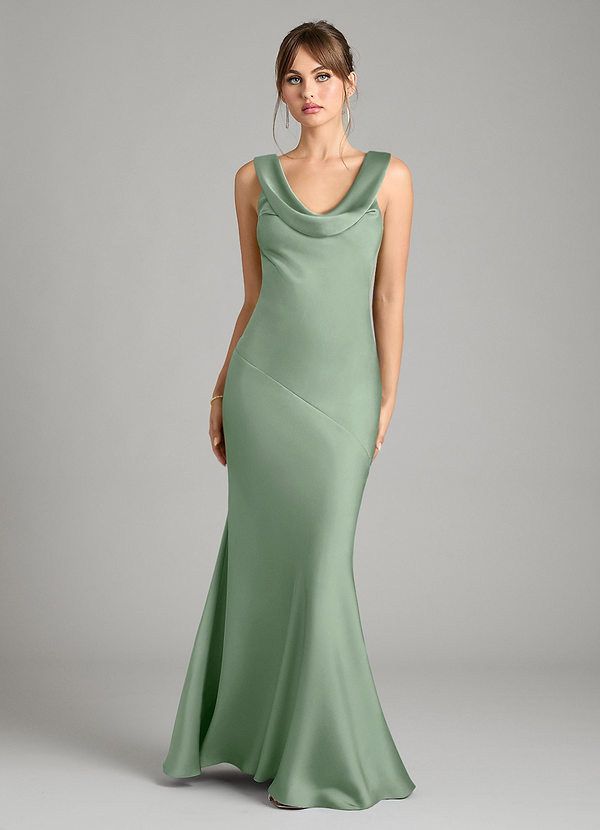 Azazie Rylina Bridesmaid Dresses Matcha Mermaid Stretch Satin Dress image1