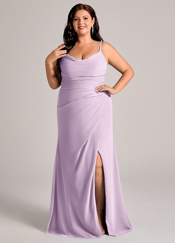 Azazie Deandra Bridesmaid Dresses Frosted Lilac Mermaid Pleated Chiffon Dress image1