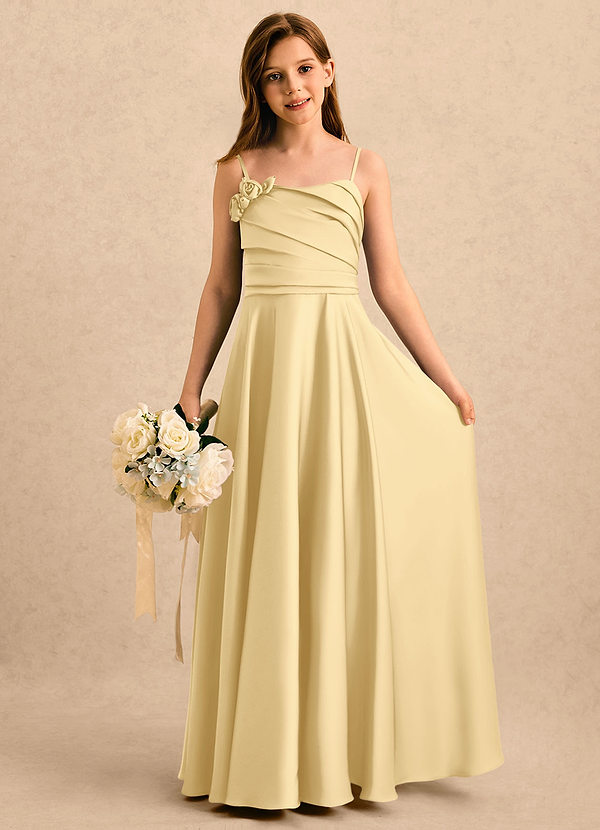 Azazie Gracie Girls Formal Flower Girl Dresses Butter A-Line Sweetheart Neckline Stretch Satin Dress image1