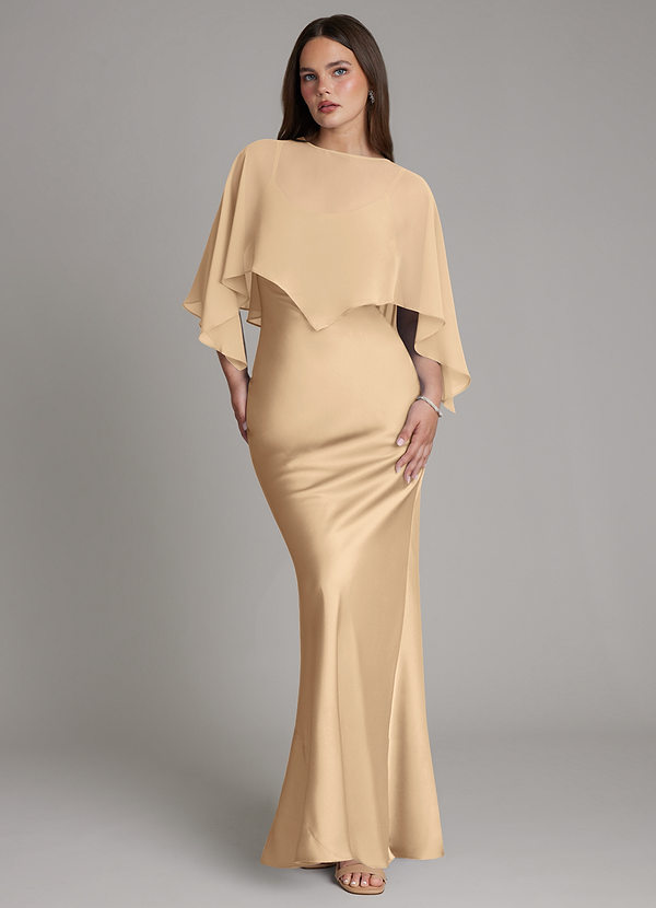 Azazie Ambra Brudtärneklänningar Klä av Sjöjungfru i Stretch Satin Plisserad Champagne image1