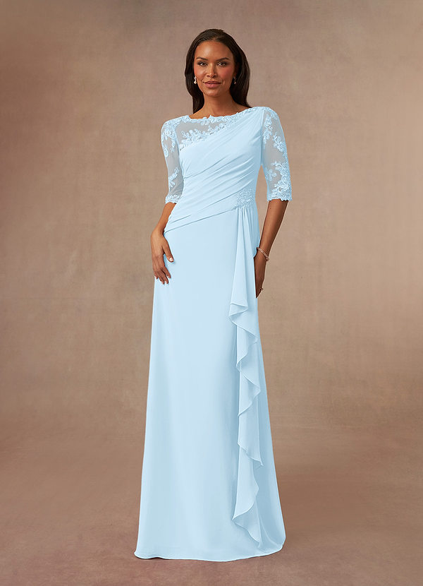 Azazie Dionysus Mother of the Brides Dresses Sky Blue A-Line Boatneck Lace Chiffon Dress image1