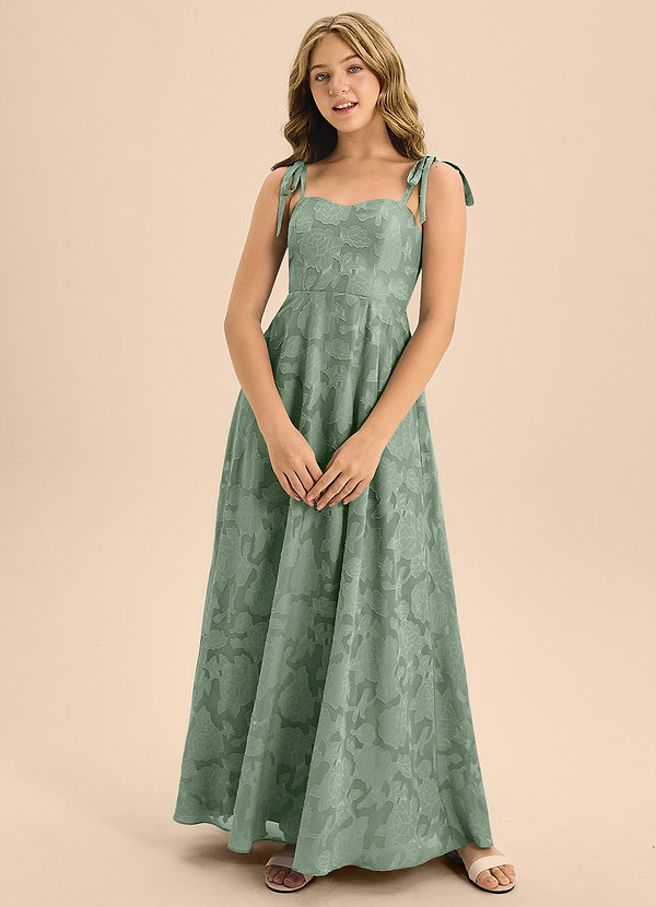 Azazie Rosey Junior Jurk van Bloemen Burn-out met A-Lijn Sweetheart Halslijn Matcha image1