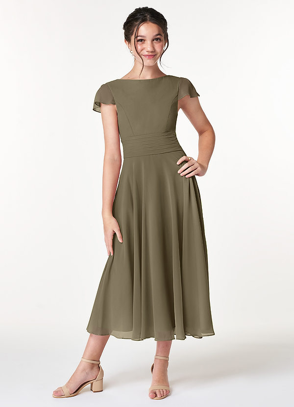 Azazie Payton Junior Abito A-Line in Chiffon Fiocco Willow Green image1