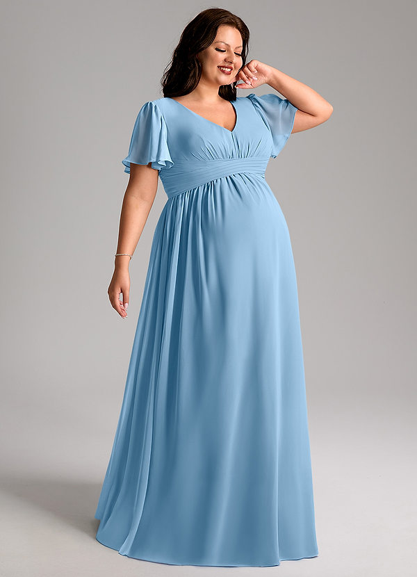 Azazie Verna Maternity Bridesmaid Dresses A-Line V-Neck Ruched Chiffon Floor-Length Dress image1