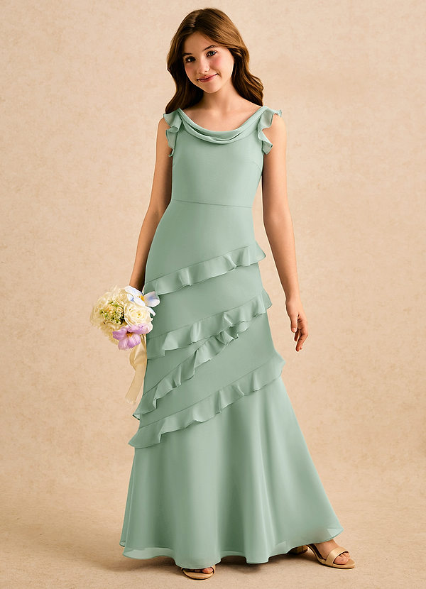 Azazie Aria Girls Formal Sukienki dla dziewczynek sypiących kwiaty Syrena Marszczony Szyfon Długość podłogi Sukienka image1