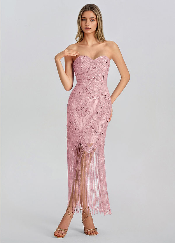 Lumiere Rose Robe longue moulante à sequins et franges image1