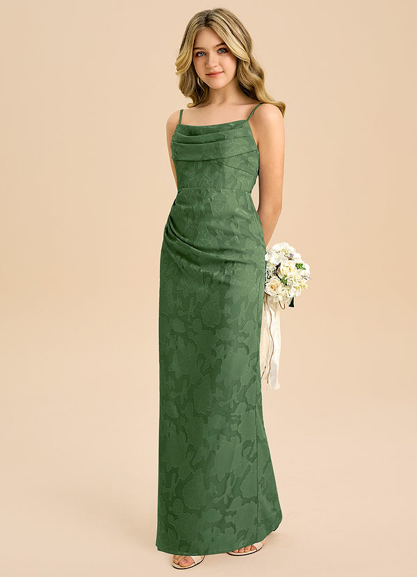 Azazie Mai Junior Eucalyptus Sheath Pleated Floral Burnout Dress image1