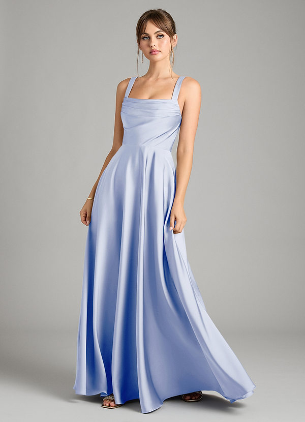 Azazie Shaude Bridesmaid Dresses Ice A-Line Pleated Stretch Satin Dress image1