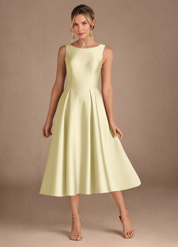 Azazie Fulton Robe Mère de la Mariée & du Marié Robe Trapèze en Satin extensible Plissée Sorbet Citron image1