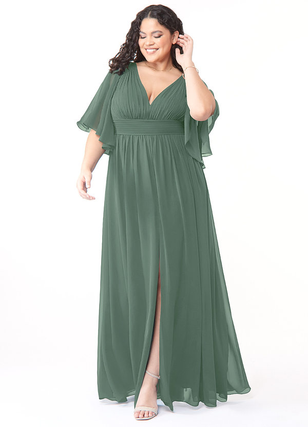 Azazie Temeka Robes Demoiselle d'honneur Robe Trapèze en Mousseline de soie Rayé Eucalyptus image1