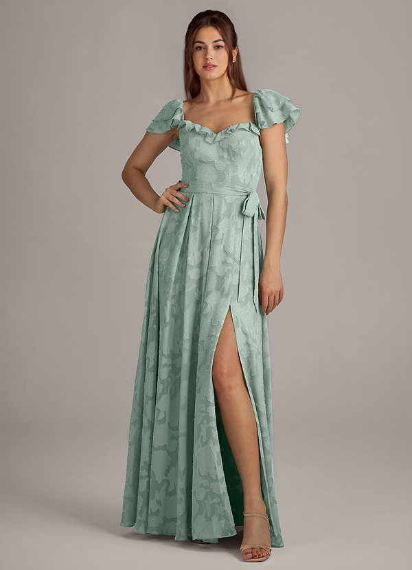 Azazie Aricella Bridesmaid Dresses Agave A-Line Corset Floral Burnout Dress image1