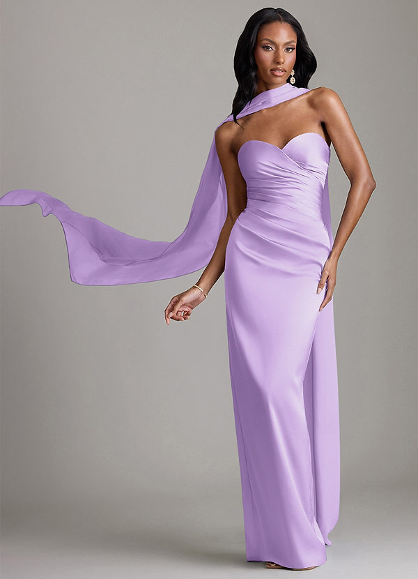 Azazie Sonora Vestidos Dama de Honor Vestido de Lila de Satén Elástico de Corte Recto con Sin tirantes image1