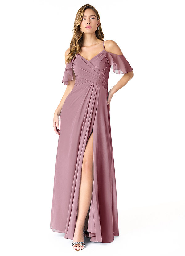 Azazie Dakota Bridesmaid Dresses Vintage Mauve A-Line V-Neck Pleated Chiffon Dress image1