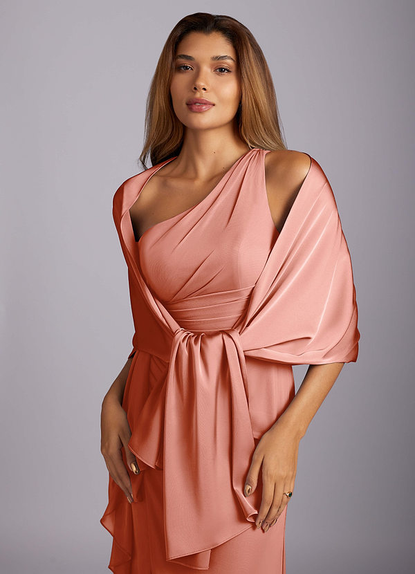 front Azazie Matching Color Aleena Stretch Satin Shawl
