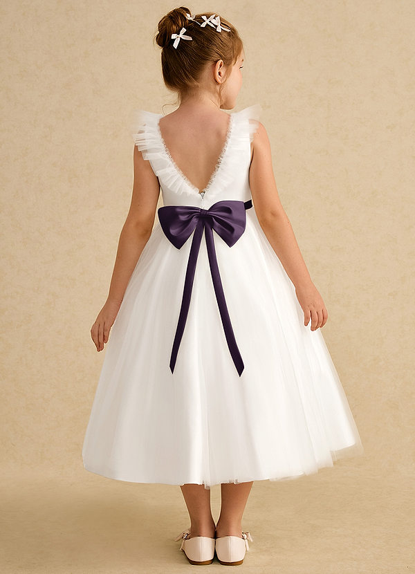 Azazie Amber Flower Girl Dresses Ivory Plum A-Line Bow Tulle Dress image1
