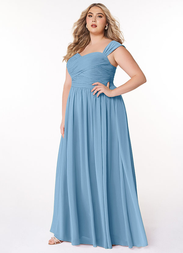Azazie Zapheira Bridesmaid Dresses Steel Blue A-Line Ruched Chiffon Dress image1