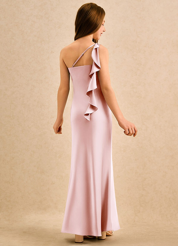 Azazie Almond Girls Formal Blumenkinder Kleider Etui One-Shoulder Stretch-Satin Kleid Zartrosa image1