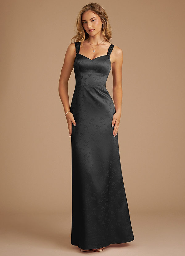 Azazie Denice Bridesmaid Dresses Black Floral Jacquard Sheath Pleated Floral Jacquard Dress image1