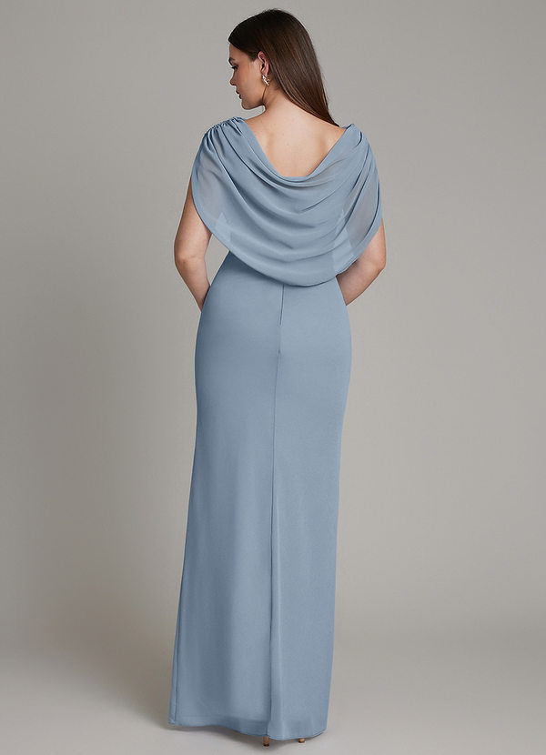 Azazie Hadley Robes Demoiselle d'honneur Robe Sirène en Mousseline de soie Plissée Bleu Poussiéreux image1