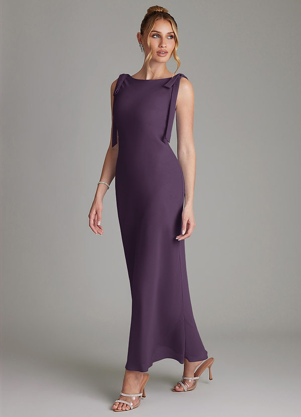 Azazie Luddie Bridesmaid Dresses Plum Mermaid Bow Chiffon Dress image1