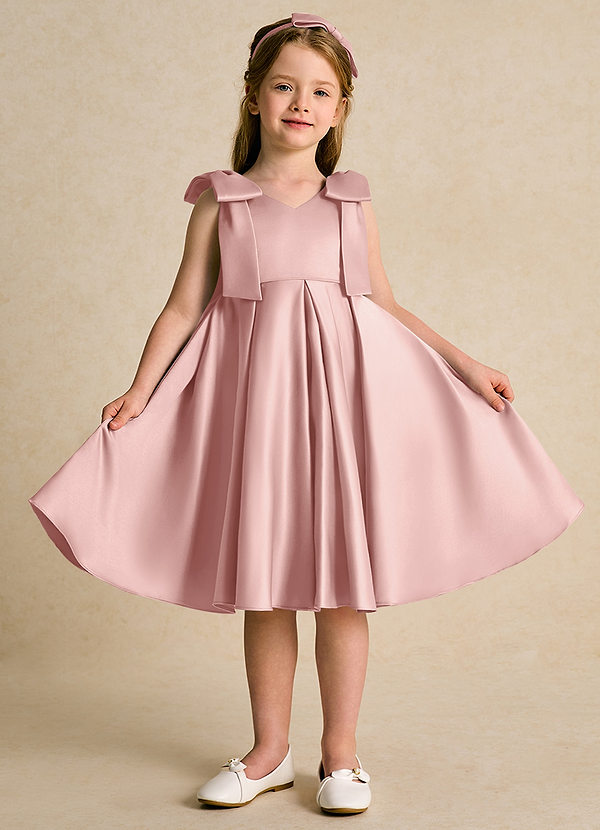 Azazie Guppie Blumenkinder Kleider Ballkleid Plissee Matte Satin Kleid Roségold image1