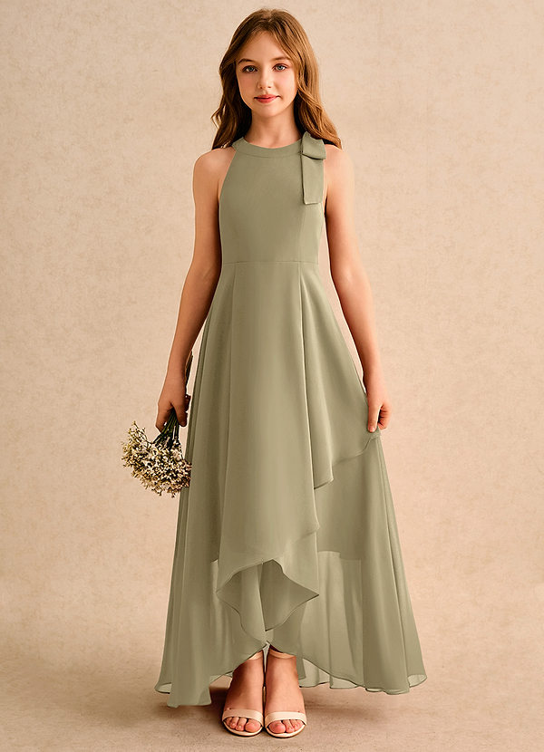 Azazie Boop Girls Formal Abiti da Ragazza di Fiori Abito A-Line in Chiffon Fiocco Verde Muschio image1