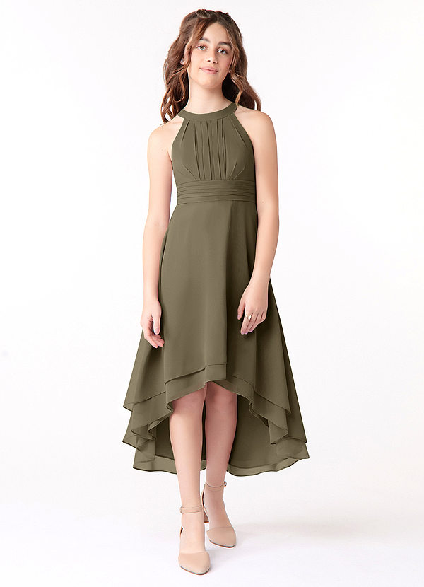 Azazie Linna Junior Willow Green A-Line Pleated Chiffon Dress image1