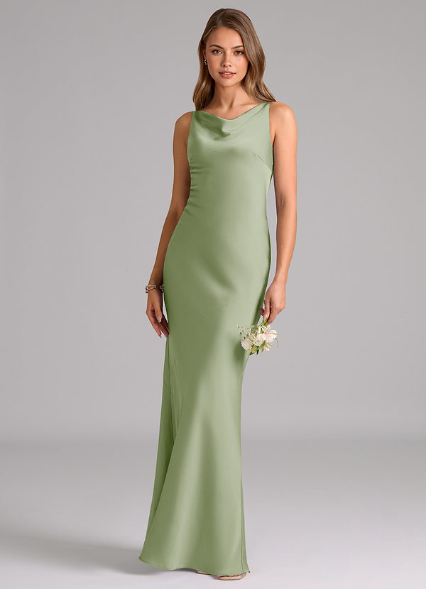 Azazie Allettie Bridesmaid Dresses Dusty Sage Mermaid Stretch Satin Dress image1