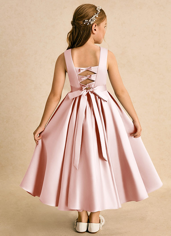 Azazie Junebuj Vestidos de Niña de Flores Vestido de Rosa Rubor de Satin Mate de Princesa con Plisado image1