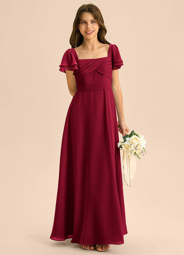 Azazie Azey Junior Burgundy A-Line Ruched Chiffon Dress image1